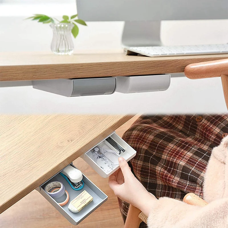 

4 Pieces Under Desk Drawer Organizer, Expandable Self-Adhesive Drawer, -Up Drawer Organizer Storage Set