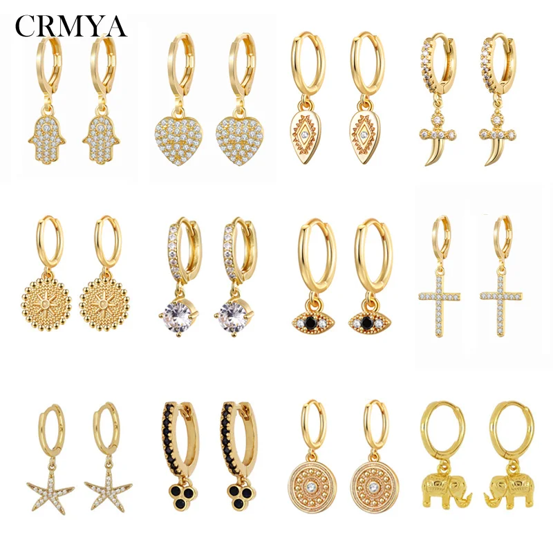 

CRMYA Vintage Piercing Ear CZ Zircon Cross Earring Gold Silver Filled Drop Earrings for Women Hoop Earings Jewelry Wholesale