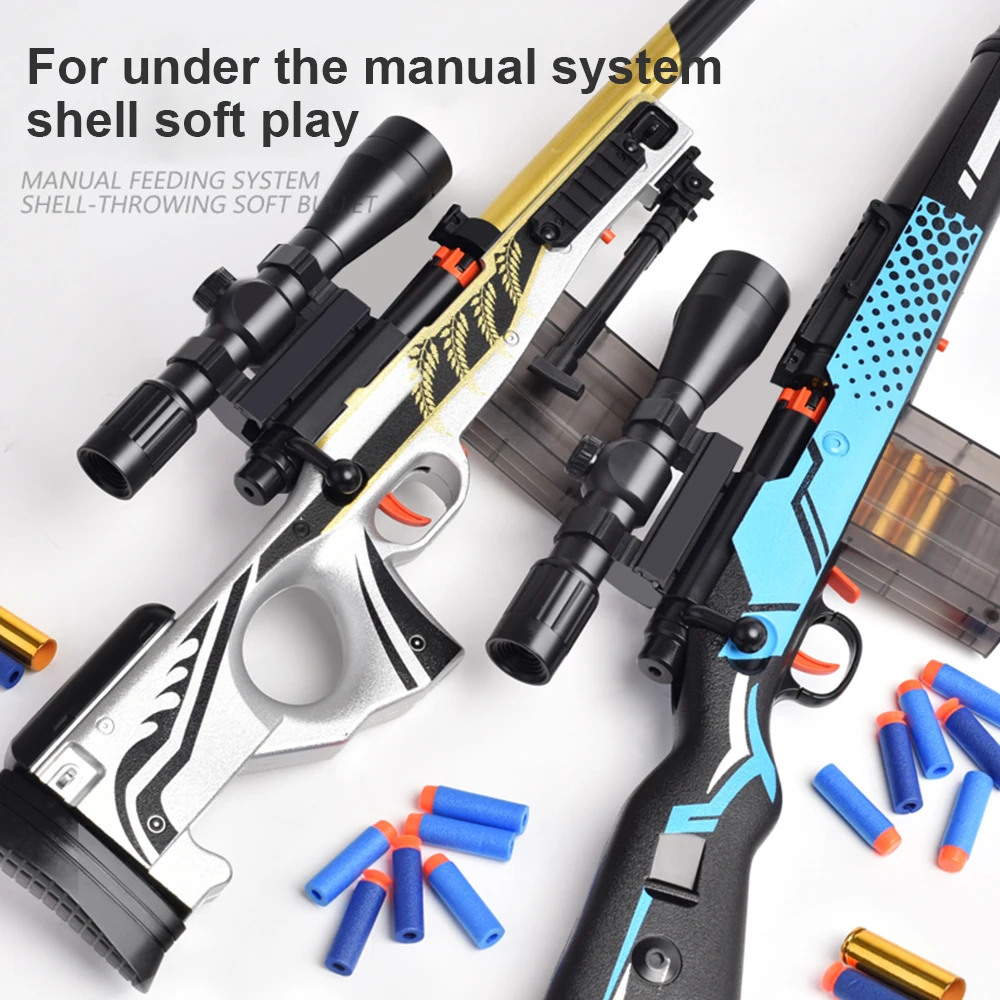 Toy Gun AWM Soft Bullet 98K Children EVA Chicken Eat Equipment Shell-Throwing Sniper Rifle Air Weapon Model For Boy | Игрушки и хобби