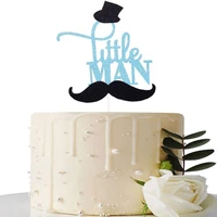 glitter blue mustache oh boy little man cake topper birthday cake decoration for baby shower kids party birthday favor supplies