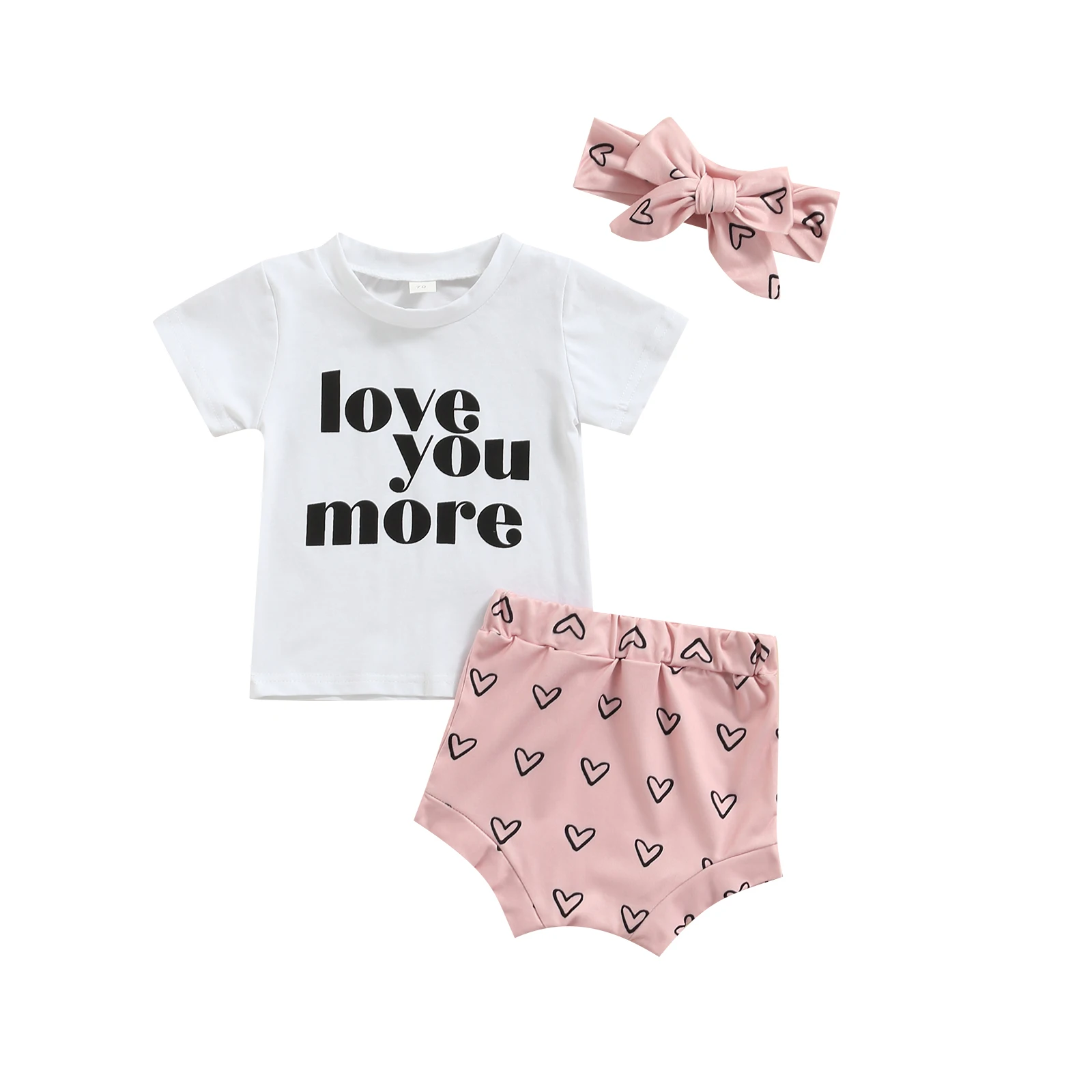 Футболка с коротким рукавом и принтом LOVE YOU MORE + шорты в форме сердца | Детская