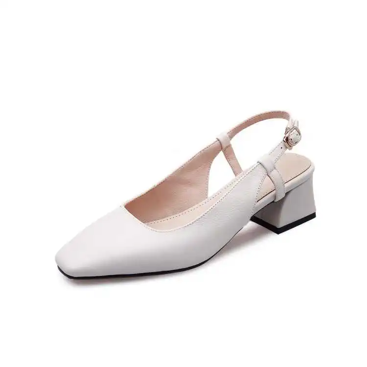 

2021 summer new Spring and summer 2019 square head single shoes with simple middle heel and back empty bag head and thick heel