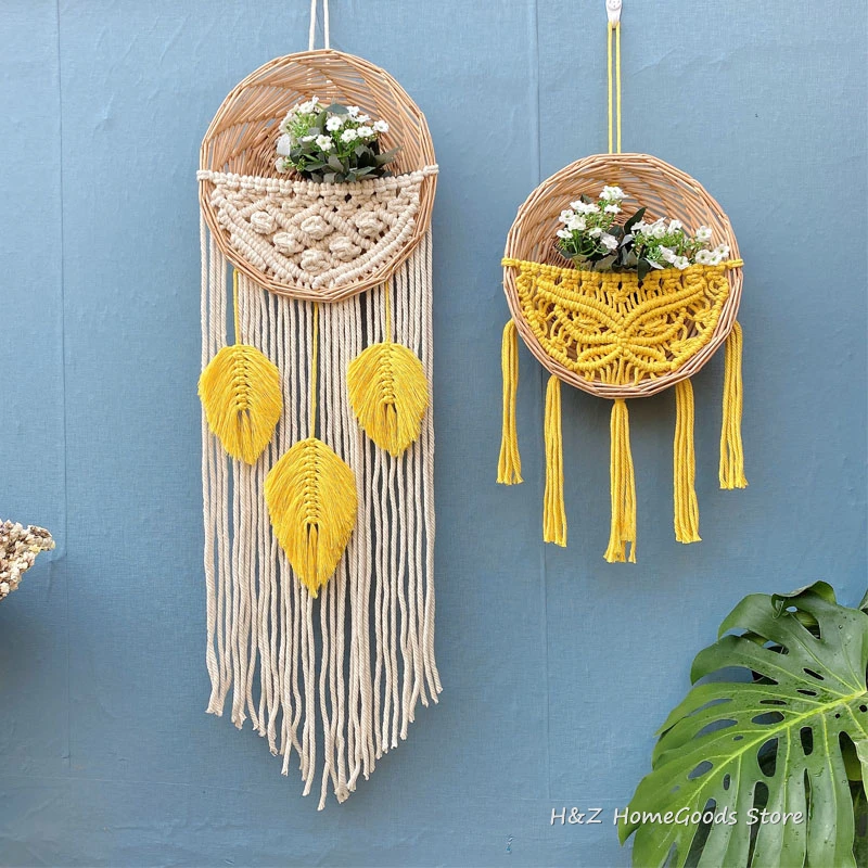 

Macrame Wall Hanging Decor Tapestry Boho Decoration Flower basket Bohemian Round Woven Flower Pot Christmas Gift Beautyful