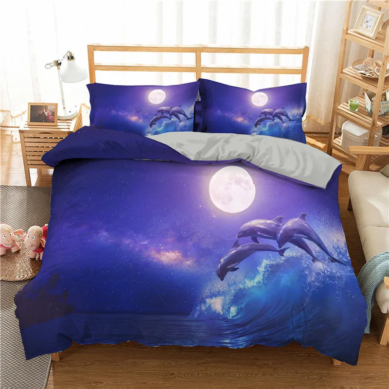 

oentyo Ocean Duvet Cover Set Pillowcases Dolphin Animal Bedding Set Queen Twin Kids Home Textiles 220x240 Quilt Cover King Twin