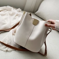 lady bucket bag contrast color leather casual large capacity simple shoulder bag wholesale 2021 new fashion womens bags