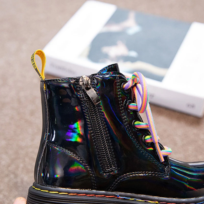 New Winter Kids Shoes PU Leather Waterproof Martin Boots Children Snow Plush Boots Brand Girls Rubber Boots Side Zipper Boots