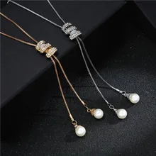 Fashion Gold Silver Color Long Tassel Rhinestone Crystal Pearl Long Chain Necklace Sweater Party Necklace New Trendy Jewelry