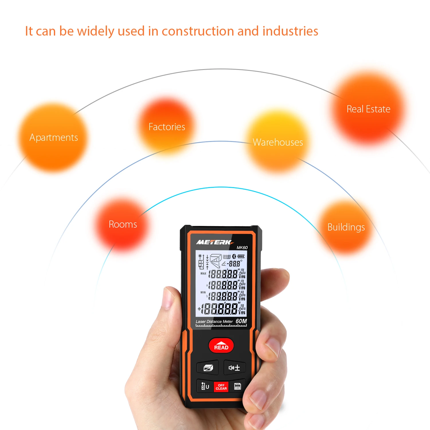 Meterk лазерный дальномер область объем инструмент для измерения ЖК дисплей
