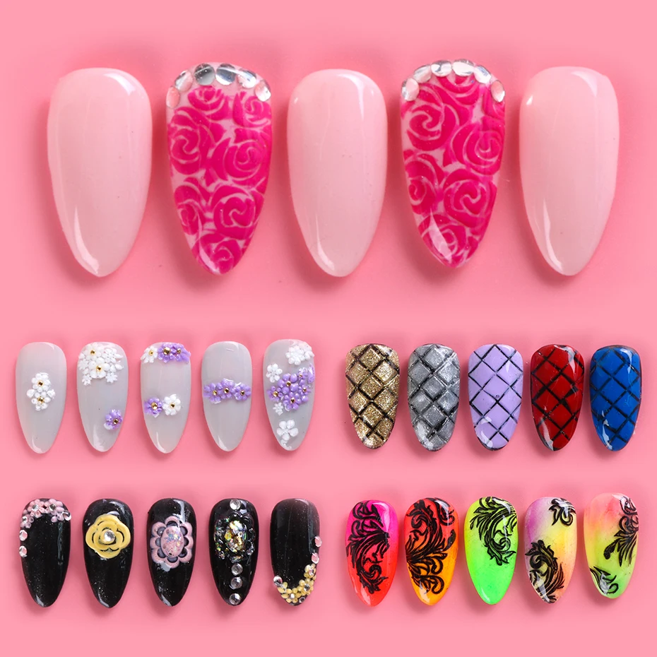 3 шт./компл. дизайн ногтей штамповка 3D Силиконовая форма гравировальный трафарет