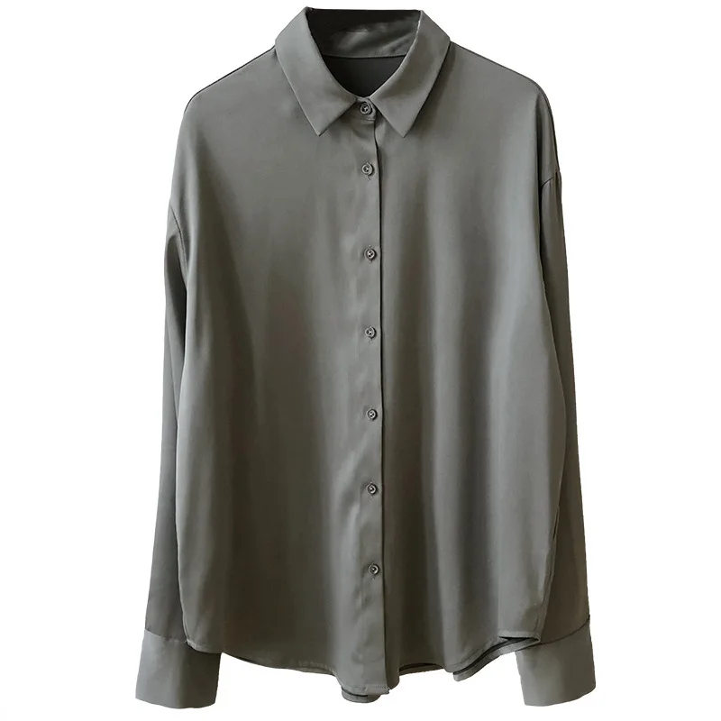 

Satin Chiffon Blouses Shirts Women Fashion Single Breasted 2020 New Spring Summer Long Sleeve Solid Color Elegant Women Tops