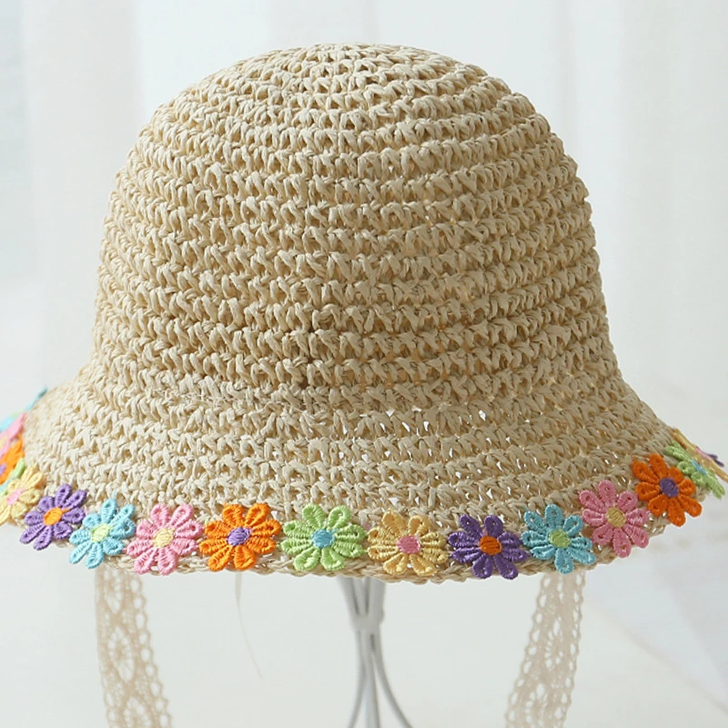 

Sun Hat Wide Brim Floppy Summer Hats For Kids Lace Trap Beach Panama Straw Dome Bucket Hat Femme Shade 49-52cm