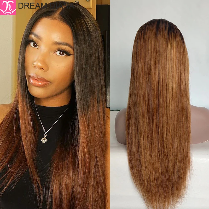 

DreamDiana Ombre Brazilian Straight Hair Wig T Part Lace Wig Glueless 150 Density Wig Remy Ombre Human Hair Lace Closure Wigs