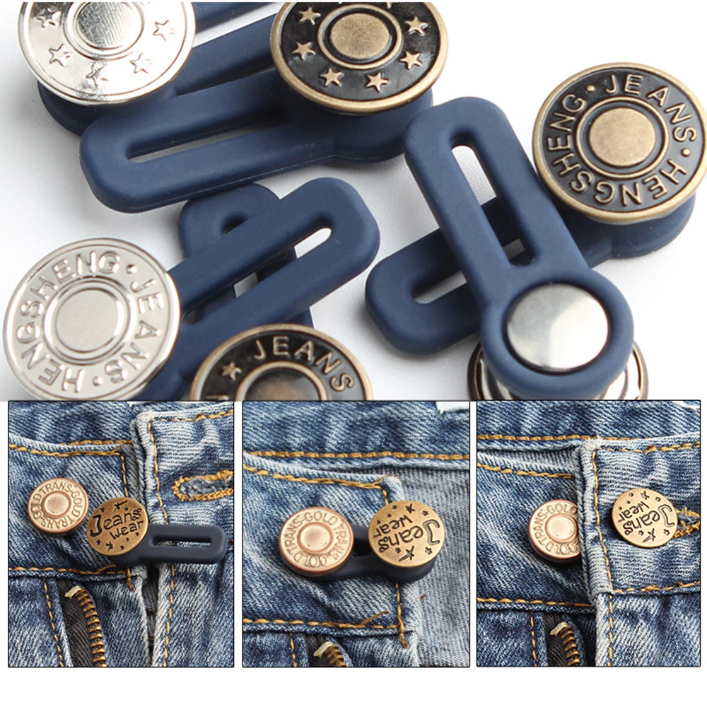 

5pcs Adjustable Button Free Sewing Buttons Disassembly Retractable Jeans Waist Button Extended Buckles Pant Waistband Expander