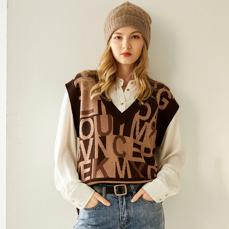 Осенне-зимний новый модный кашемировый жилет женская куртка с V-образным вырезом