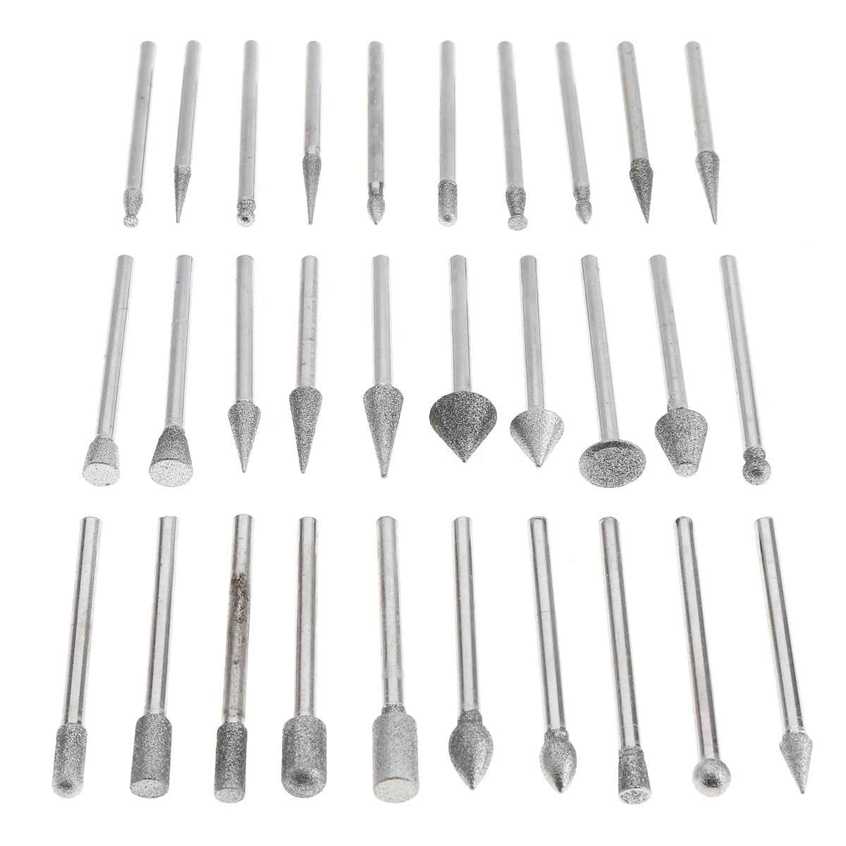 

50pcs Diamond Grinding Heads Set 3.0mm Shank Grinding Burrs For Abrasive Rotary Tools Grinder Head Diamond Burr Sets