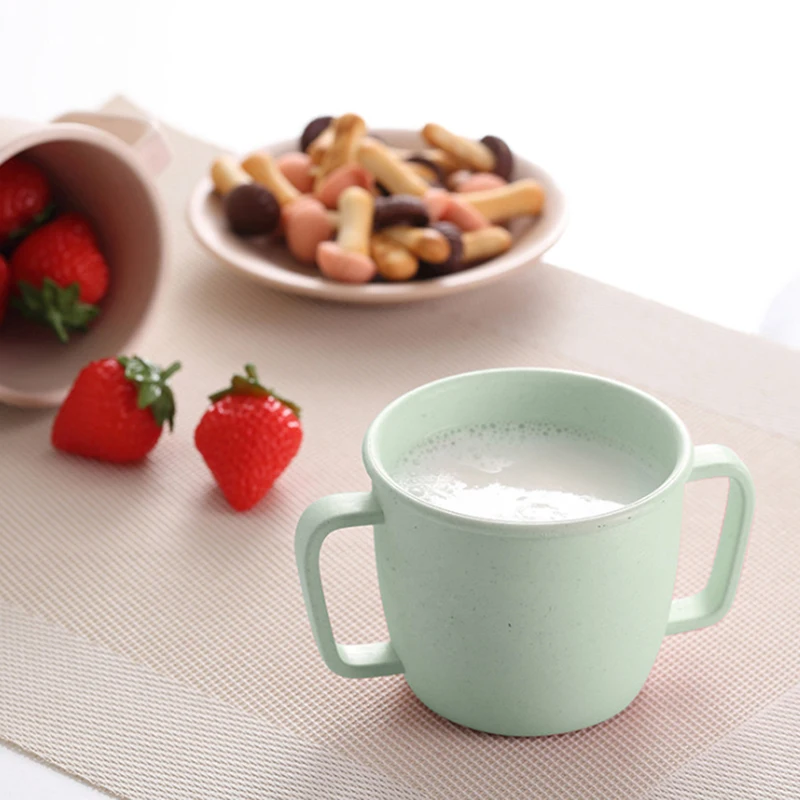 

Children Breakfast Double Handle Eco-Friendly Milk Drink Cup For Baby Wheat Straw Environmental Water Cup