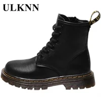 ulknn winter girl boots kids leather shoes fashion zipper antislippery outdoor shoes for boys black rubber boots for children