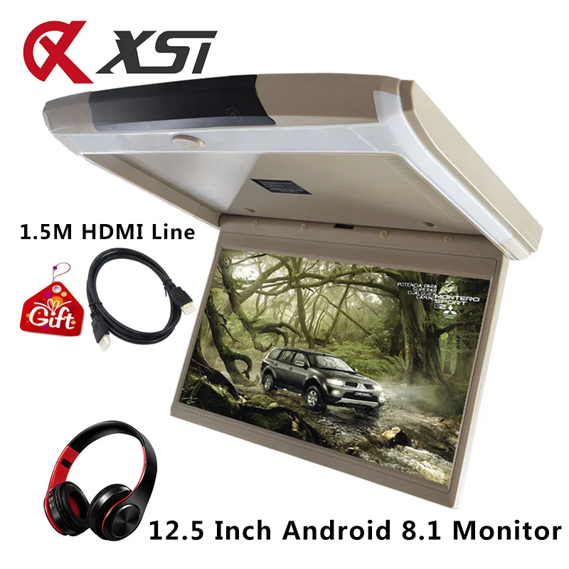 XST 12,5 дюймов Android 8,1 Автомобильный потолочный монитор крепление на крышу HD 1080P видео ips экран wifi/HDMI/USB/SD/FM/Bluetooth/динамик/игра
