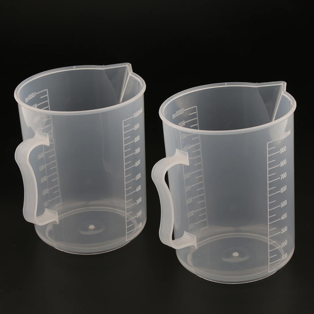 

2 Pcs Lab Kitchen Clear Plastic Measuring Cup with Handle 1000ml Food Grade