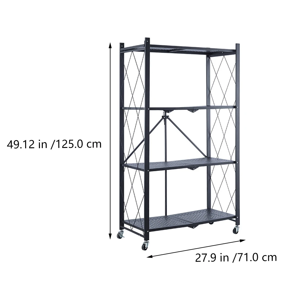 

1Pc Kitchen Storage Shelf Folding Bookshelf Multi-layer Floor Storage Rack Black