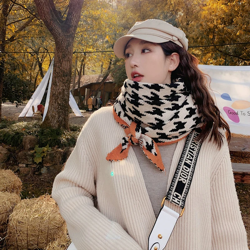 

new arrival comfortable thick soft cute plaid scarf warm temperamental fresh simple vintage high quality knit classical shawl