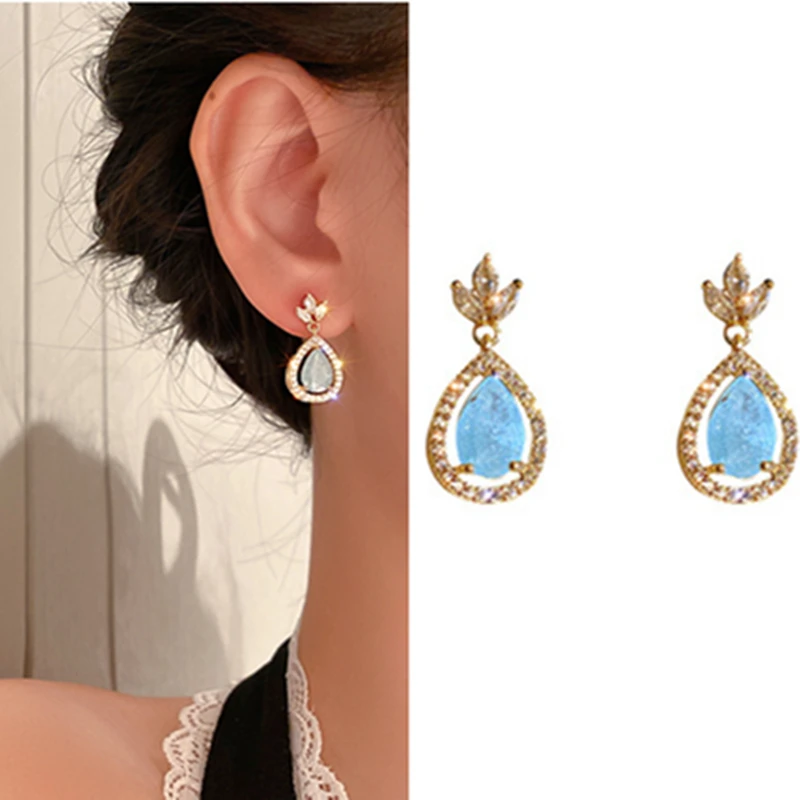 

Серьги в стиле ретро с слегка инкрустированными каплями воды для женщин, Простые Модные Элегантные нежные серьги дворца