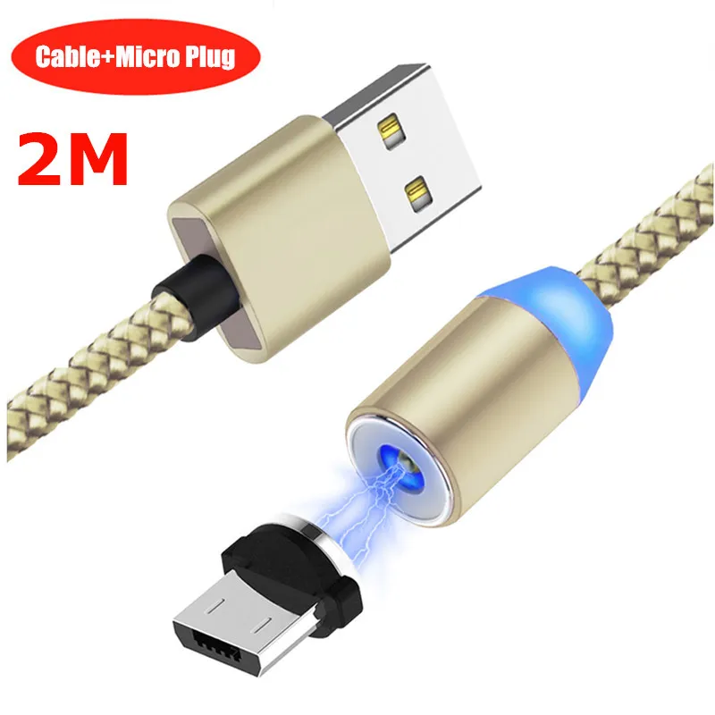 2M Gold Micro Cable Магнитный кабель Micro USB NiSi 1 м 2 м для Xiaomi samsung Galaxy Note6/5/4/3/J3/J5/J7/A3/A5/A7 LG светодиодный магнитный кабель для быстрой зарядки - Цвет: 2M Gold Micro Cable