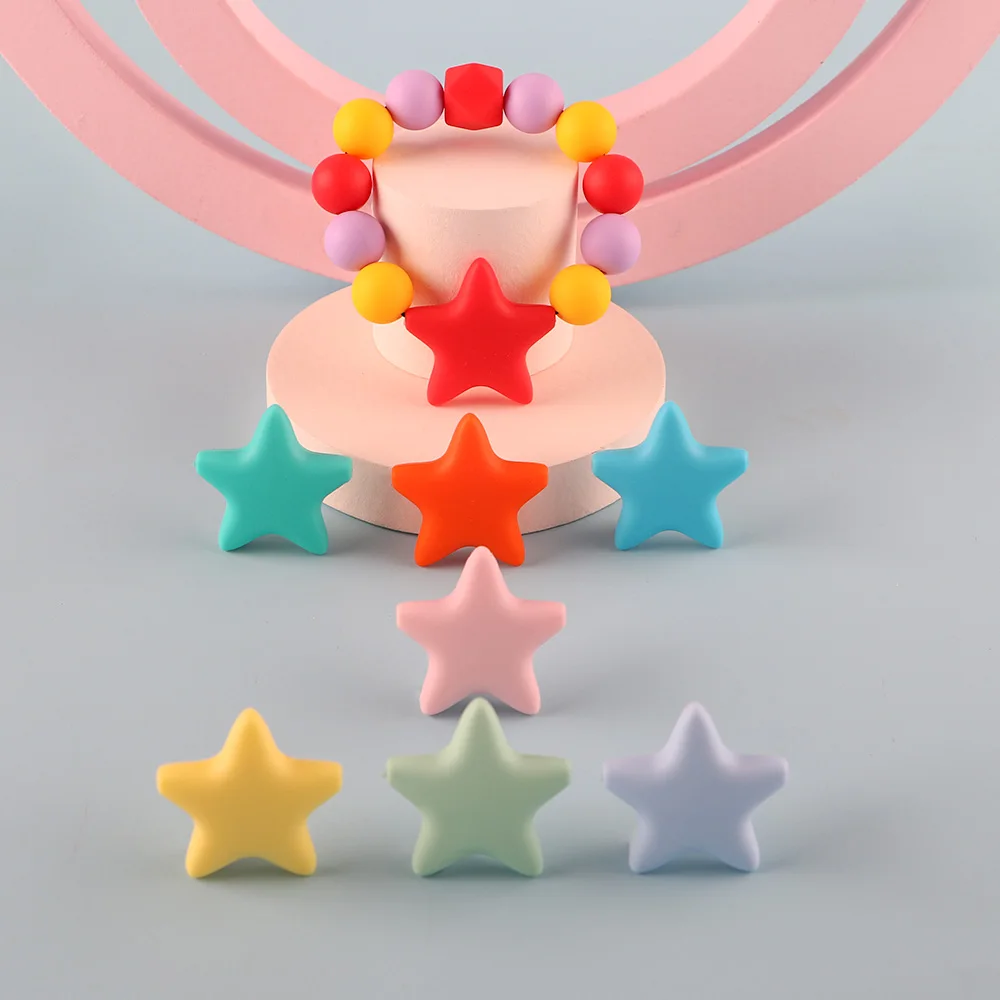 

Kovict 10Pcs Stars Silicone Beads Baby Teethers BPA-Free Food GradeTeething Toys For Pacifier Chain Necklace DIY Accessories
