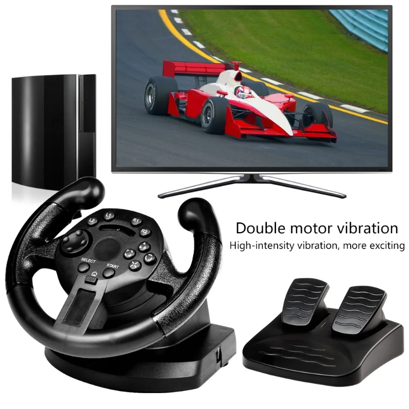 

Game Racing Steering Wheel For PS3/PC Vibration Joysticks Remote Controller U4LD