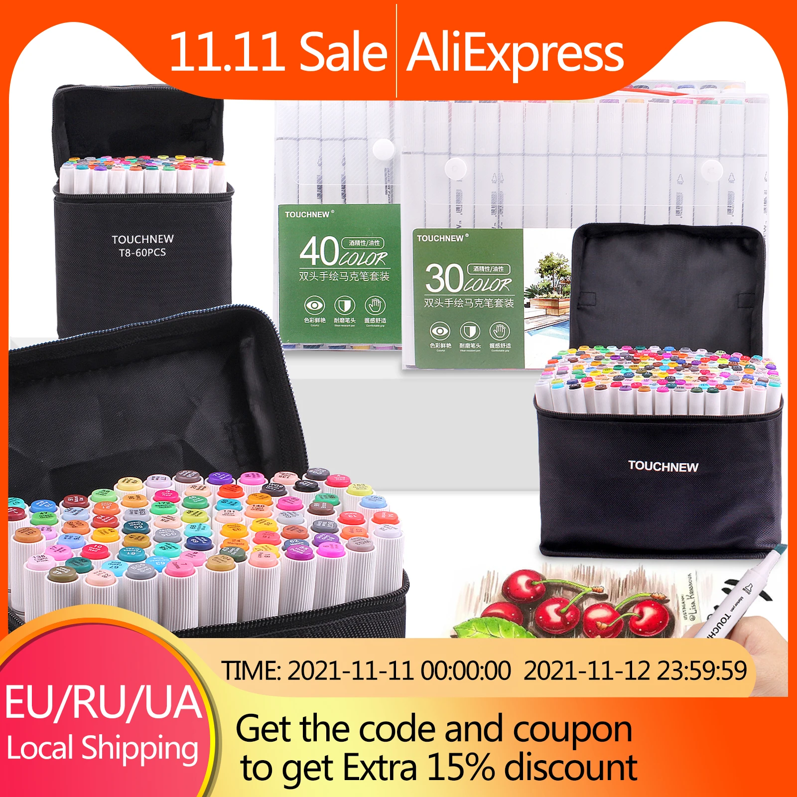 

TOUCHNEW Marker Pens 12/60/80/108/168 Colors Manga Drawing Alcohol Based Sketch Felt-Tip Drawing Pens Art Supplies