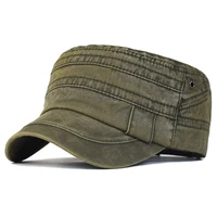 men women washed cotton military caps flat top hat adjustable casual cadet army cap unique design vintage outdoor