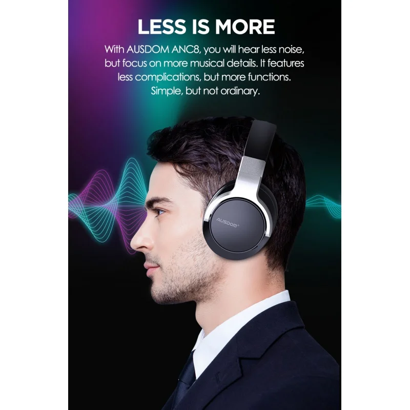AUSDOM ANC8 Active Noise Cancelling Wireless Headphones Bluetooth 5.0 Headset with Mic Handfree 30H Playtime For IOS Android | Электроника