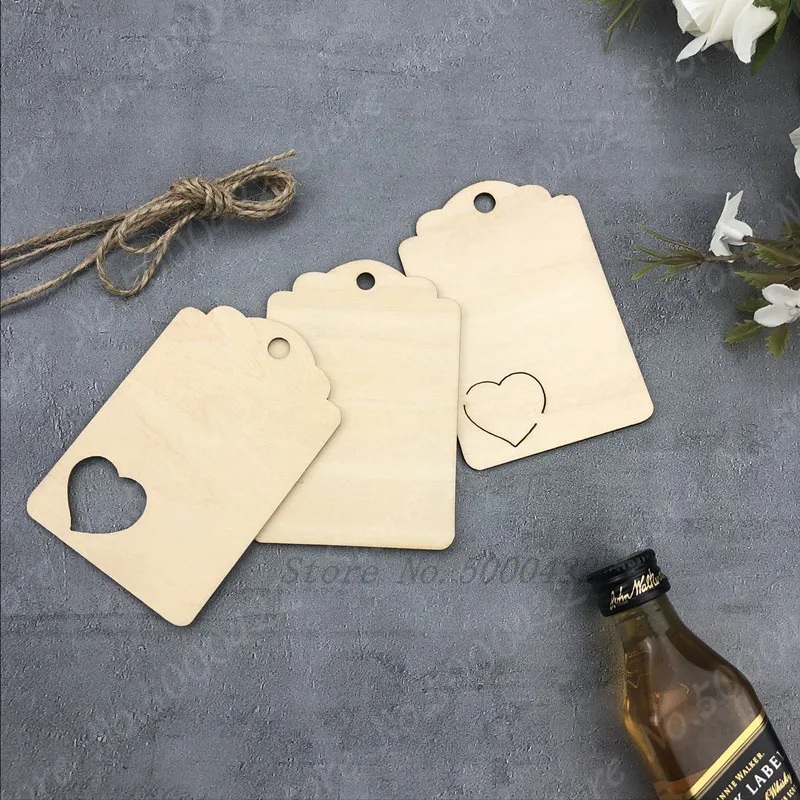

50pcs Rectangular Wood Card Hanging Wooden Tags Christmas Ornaments for Home Xmas Tree Decor Birthday Card Handwritten Gift Tag