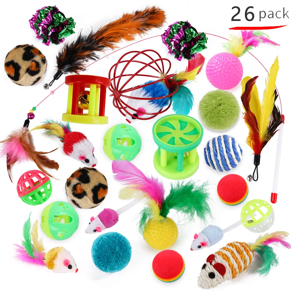 

12PCS Pet Cat Kitten Play Balls with Jingle Bell Pounce Chase Rattle Toy, Cat Mouse Catnip Plush Toy Variety of Toy Combinations