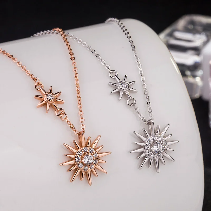 

925 Sterling Silver Sun Necklace Fashion Design Sense Diamond Light Pendant Exquisite Jewelry Merry Christmas Gift for Woman