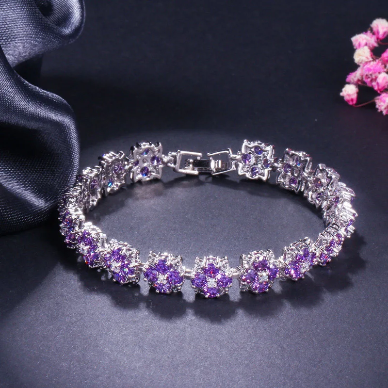 

Korean Edition Fashion Diamond AAA Cubic Zirconia Bracelet Sapphire Blue Simple Women Anti Allergy Chain Jewelry