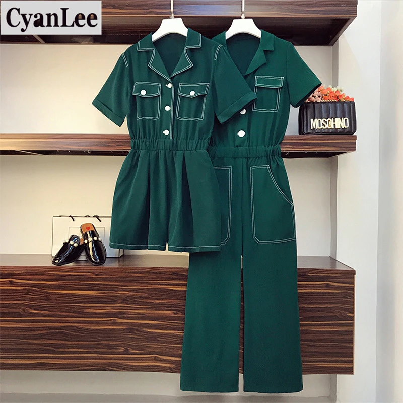 Женский Повседневный комбинезон с отложным воротником однотонный зеленый