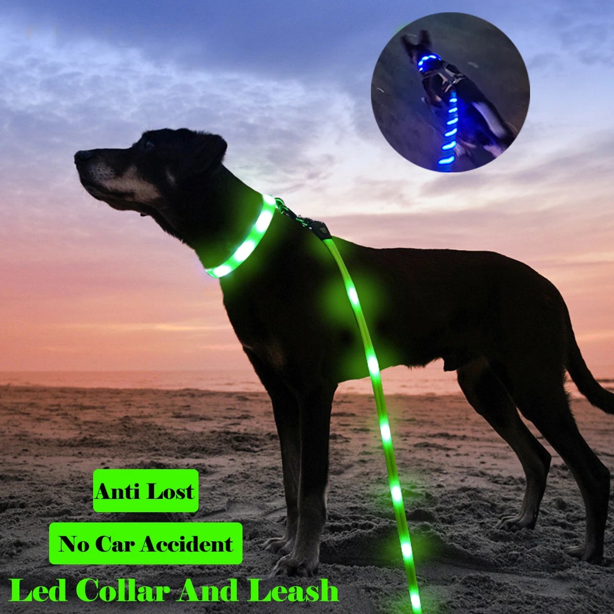 

USB Charging Led Dog Leash And Dog Collar Anti-Lost/Avoid Car Accident Collar For Dogs Puppies Dog Collars Leads LED Supplies