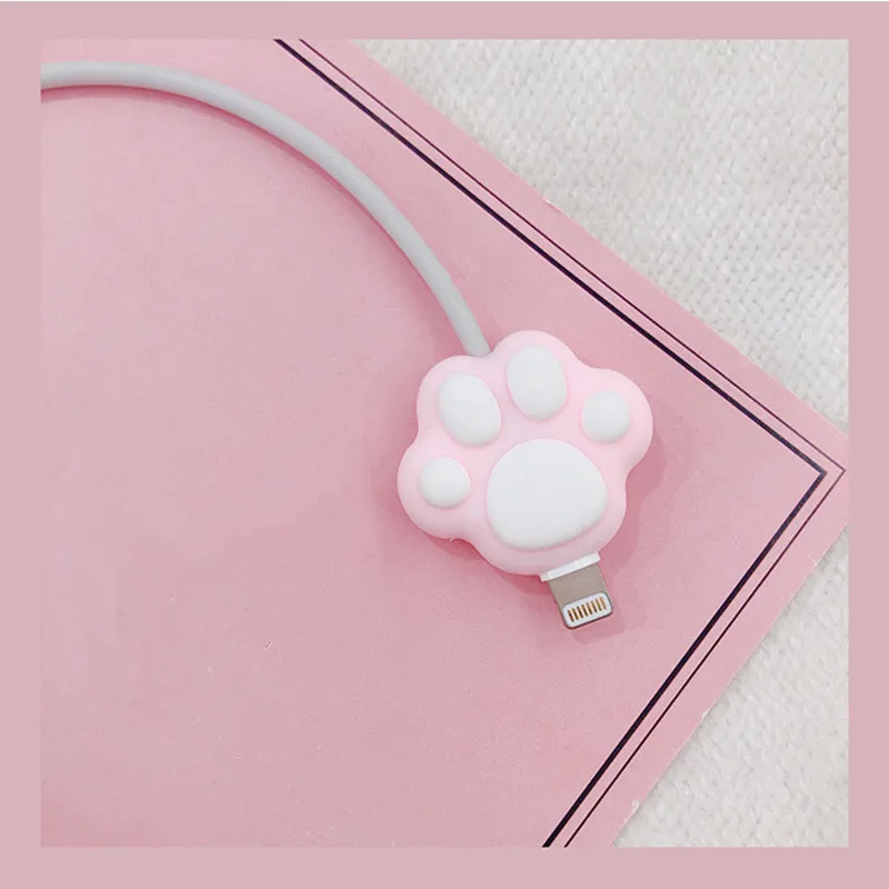 

New Cute Pink Cartoon Cat Paws Cable Winder Protector for IPhone Cable Kawaii Desktop Wire USB Cable Charger Earphone Protector