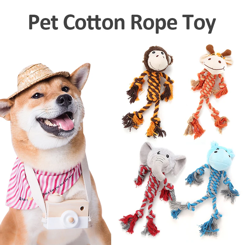 

Vent Toy Cotton Rope Shape Chewing Teeth Cleaning Cotton Rope Green Hippo Elephant Giraffe Monkey Duck Puppet Stuffed Plush Toys