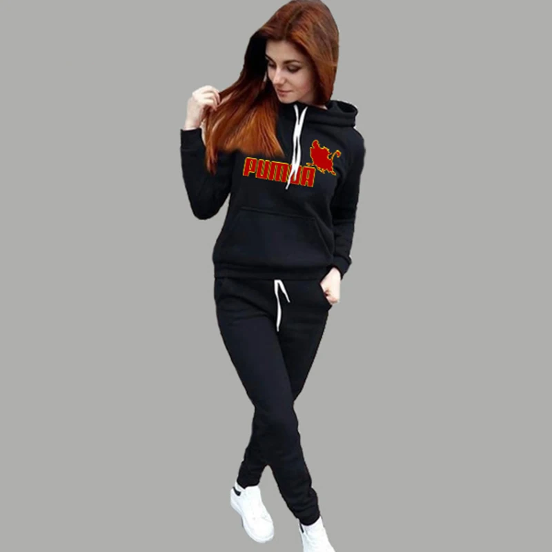 

Fashion Women's Solid Color Printed Hoodie Suit Women's Casual Pullover Hoodie And Two-Piece Pants Women's Tracksuit Set
