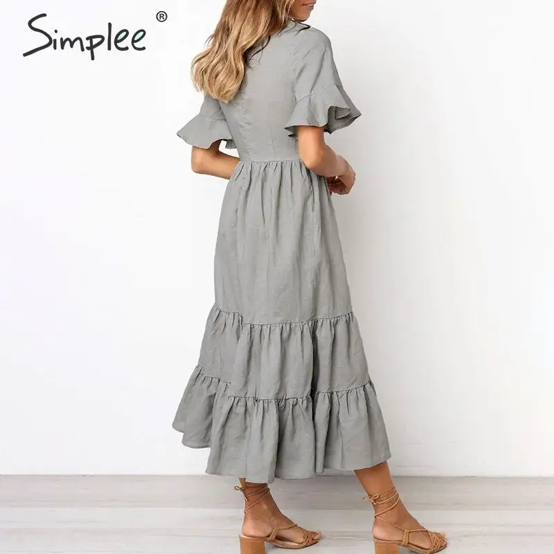 Simplee летнее гофрированное женское платье повседневное приталенное Макси с v