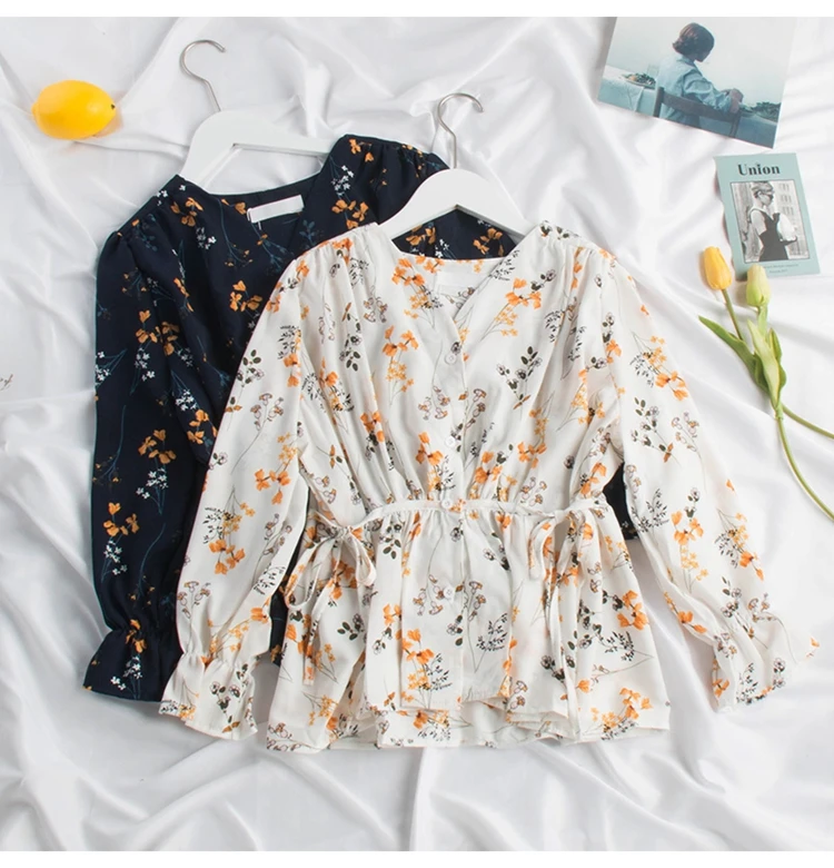 Blusas femininas de verao, женские блузки, женские осенние, весенние, испанский стиль, шикарные, Ретро стиль, с длинным рукавом, с принтом, Рубашки, Топы