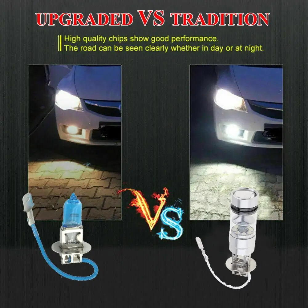 2 шт. H3 светодиодный туман светильник вождение автомобиля лампы 100 Вт супер яркие