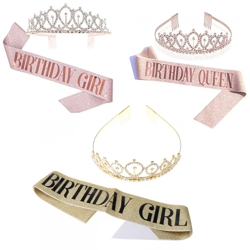 

Birthday Crowns for Women, CIEHER Birthday Queen Sash & Rhinestone Tiara T4MD