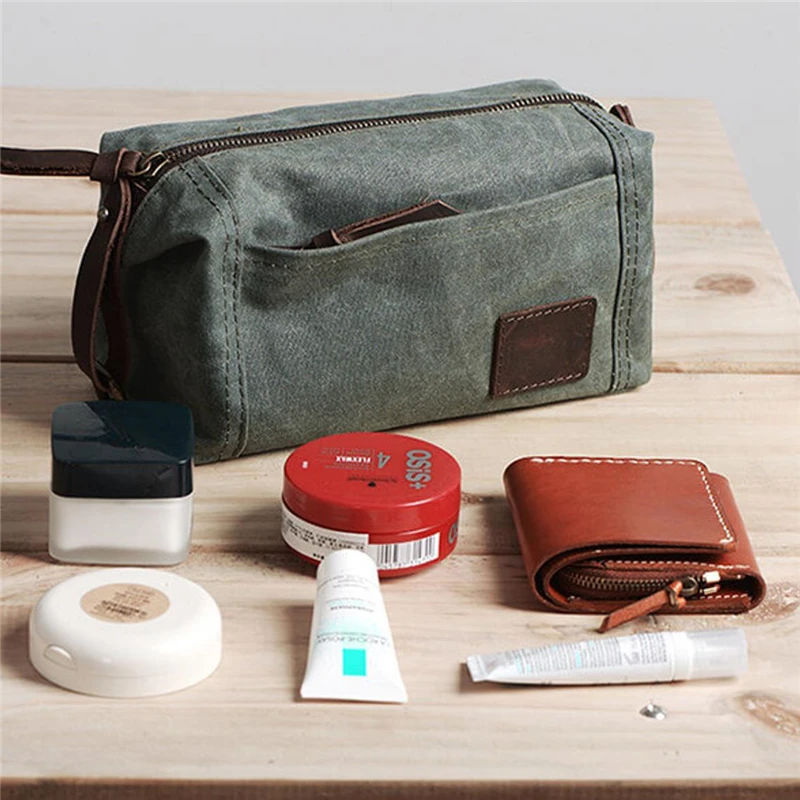 Online Wax Kanvas Tas Perlengkapan Mandi Tas Pria Pribadi Tas Kosmetik Organizer Perjalanan Alat Cukur Tas Penyimpanan