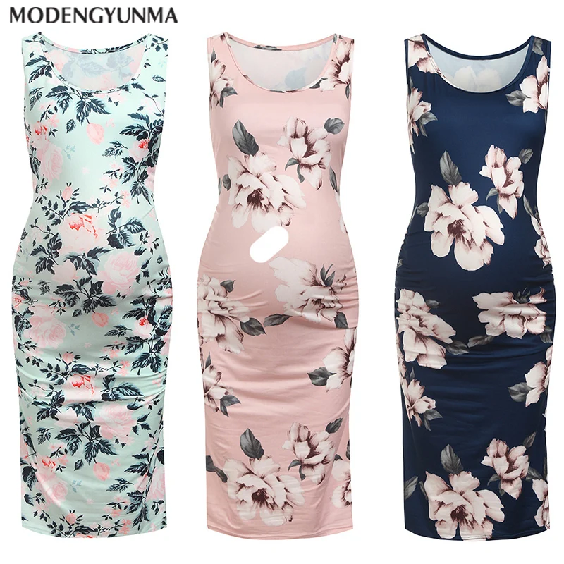 Летнее платье для беременных женщин платья с цветочным принтом Одежда мам