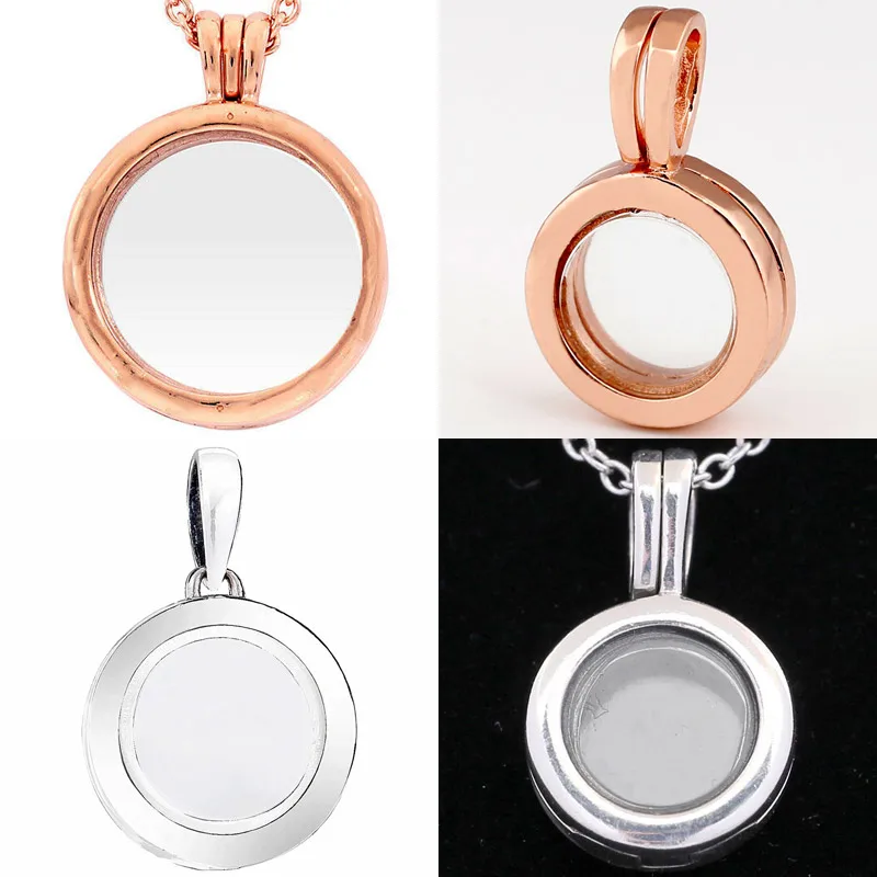 

Rose Gold Round Floating Lockets Sapphire Glass Necklace Pendant Fit Europe Bracelet DIY Jewelry 925 Sterling Silver Bead Charm