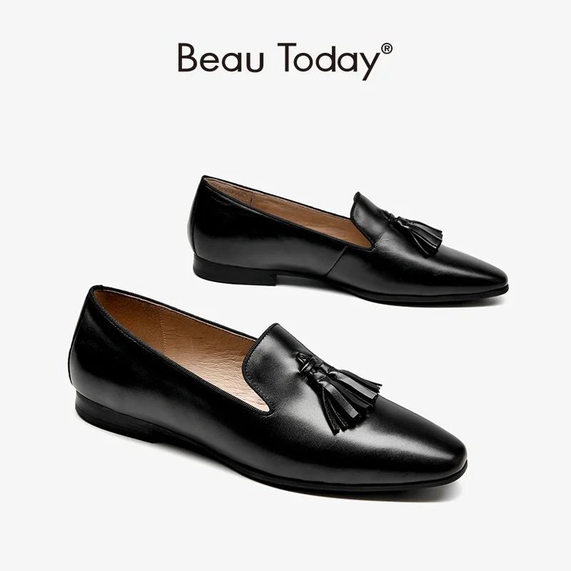 BeauToday/кожаные лоферы Женские мокасины из телячьей кожи с круглым носком и
