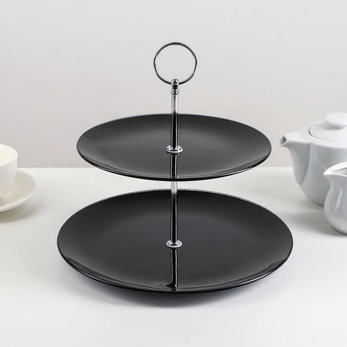 Блюдо 2-х ярусное круглое Блэк 25/20×24 см | Дом и сад